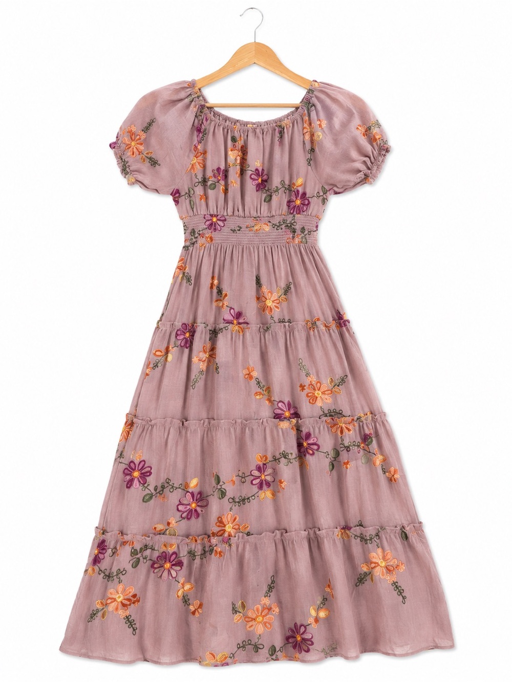 Anthropologie Kindred Mauve Blush Floral Embroidered Maxi Dress XL - Picture 2 of 5